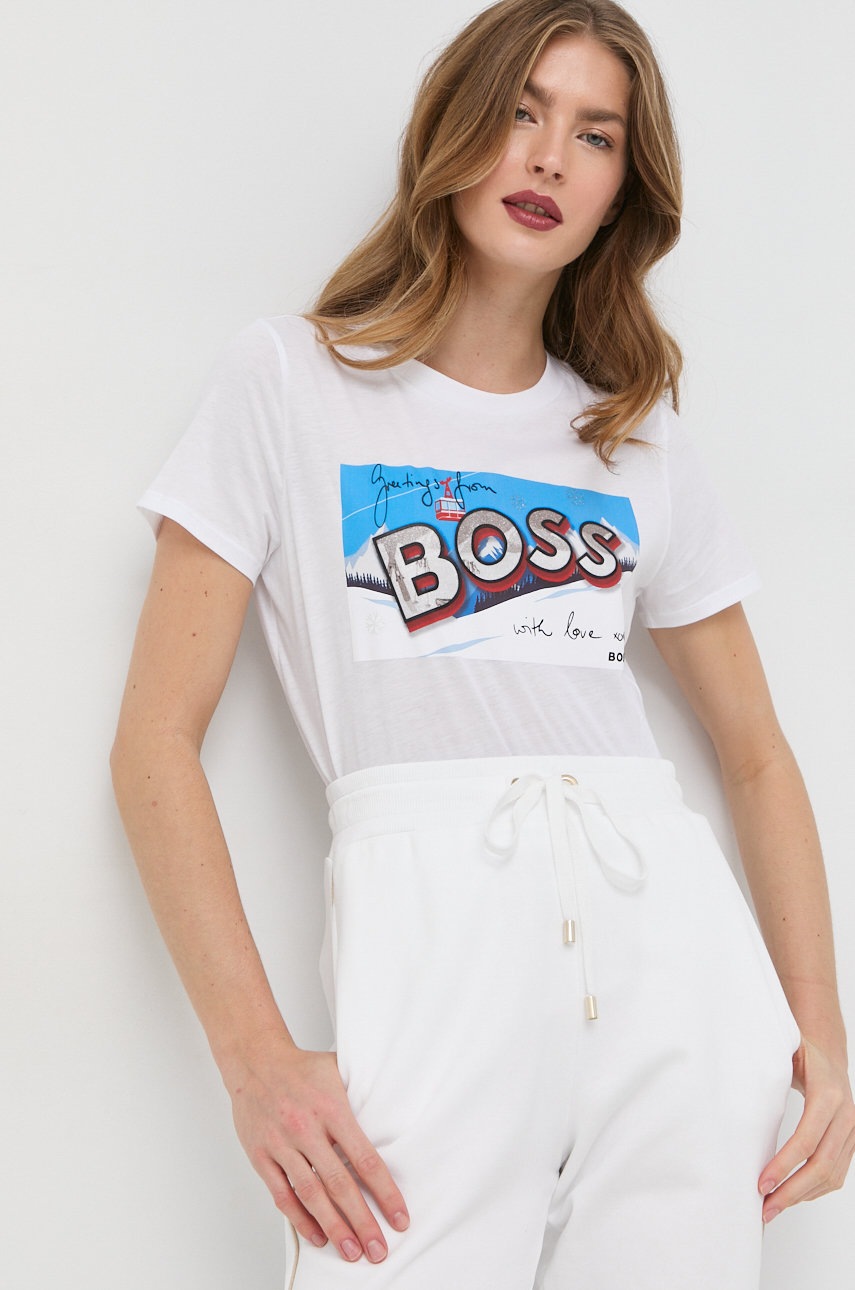 

Памучна тениска BOSS в бяло, Бял