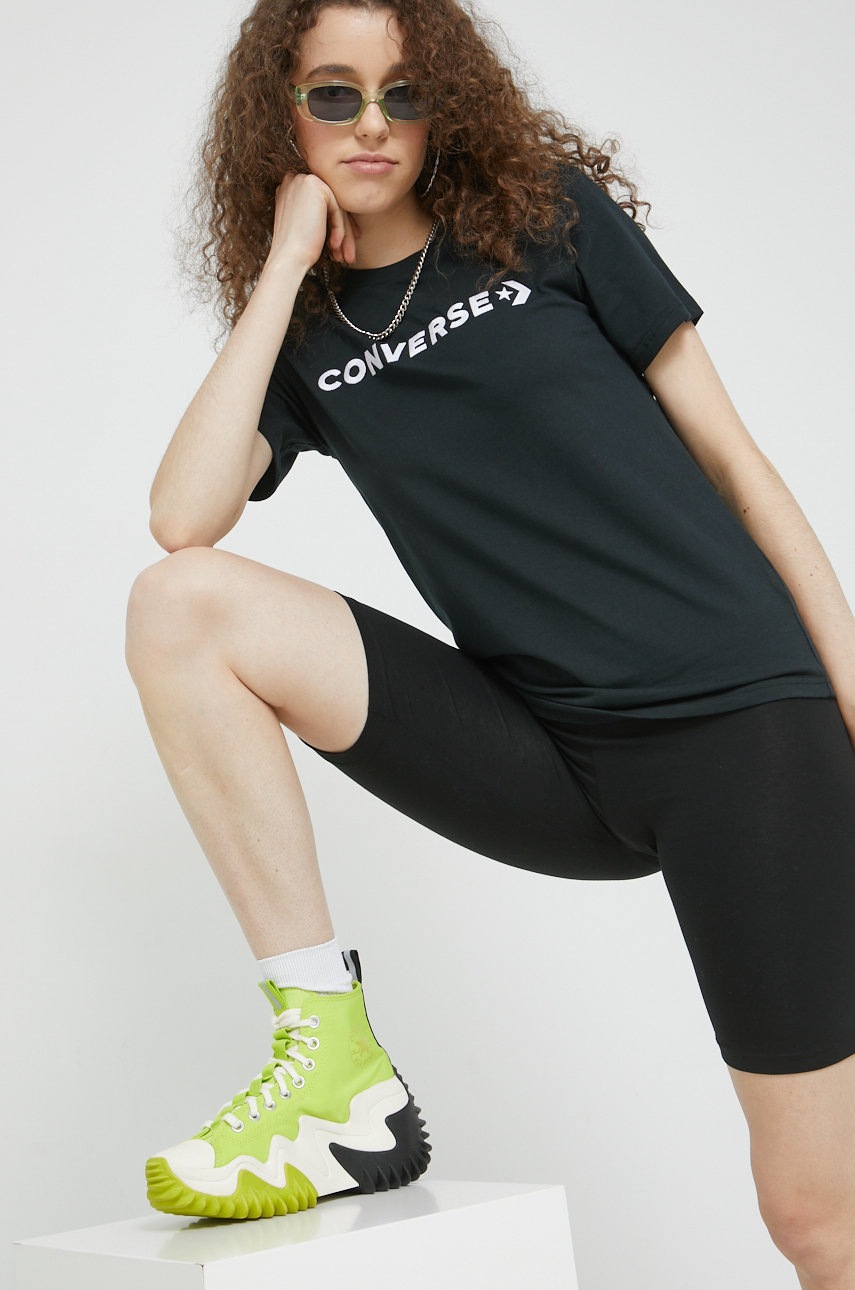 

Памучна тениска Converse в черно, Черен