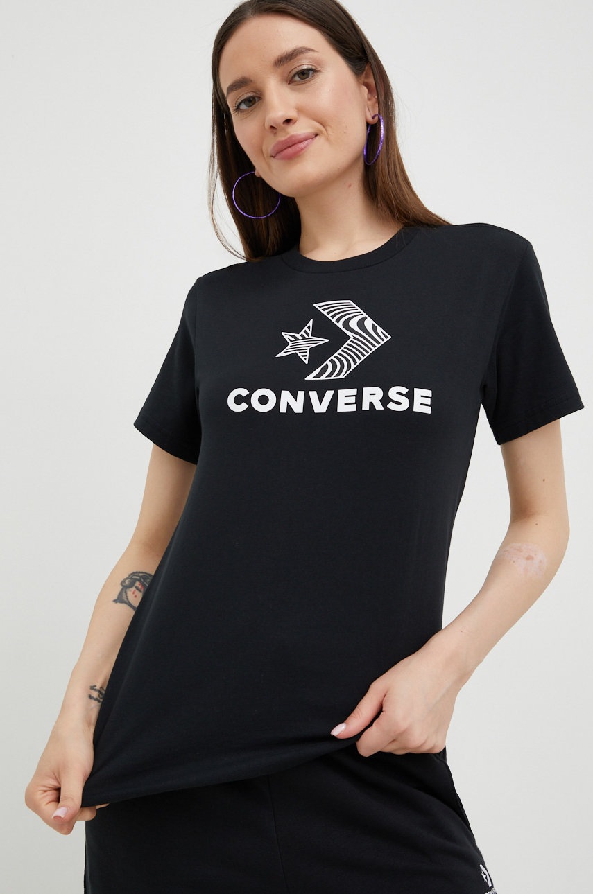 

Памучна тениска Converse в черно, Черен