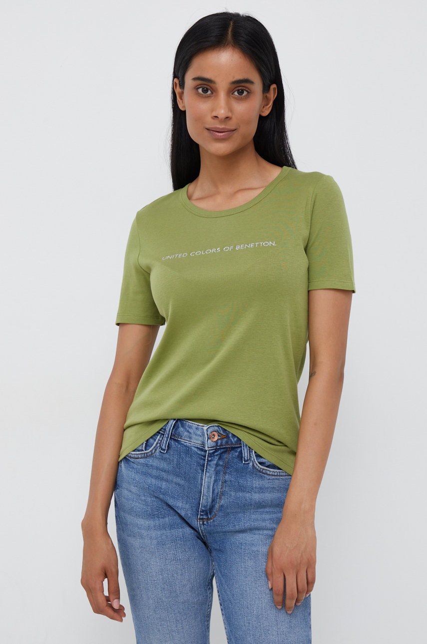 

Памучна тениска United Colors of Benetton в зелено, Зелен