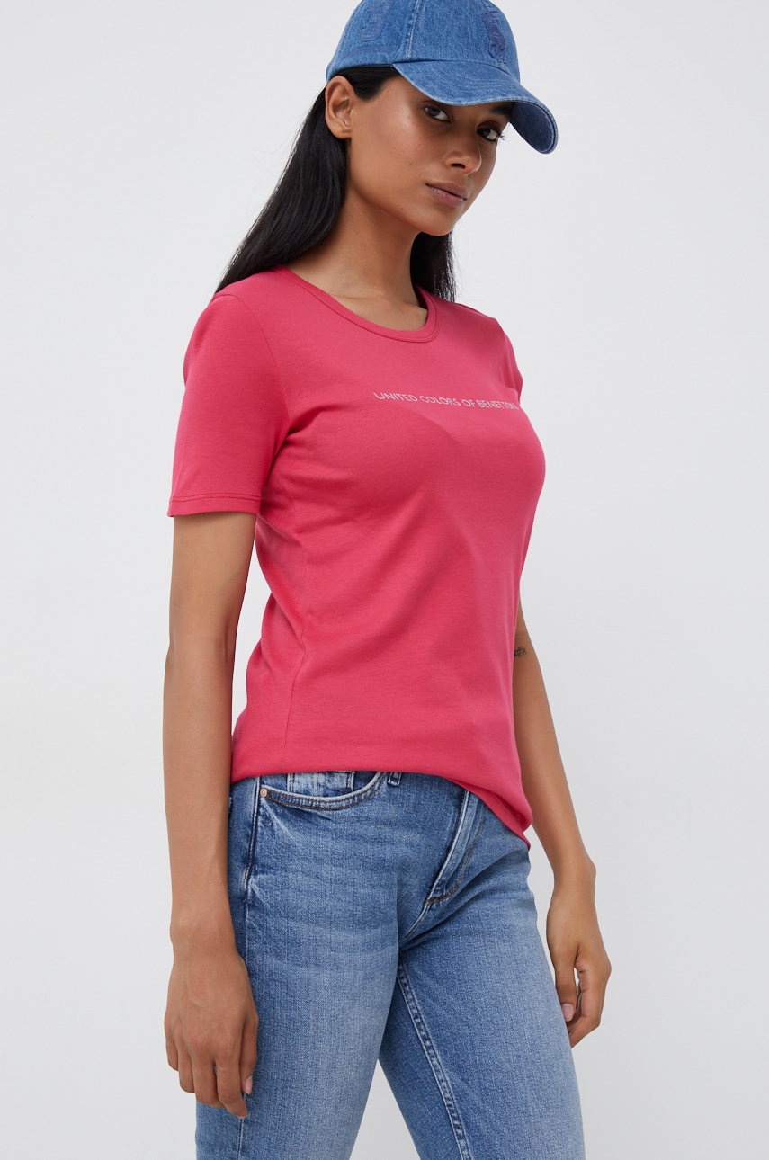 

Памучна тениска United Colors of Benetton в розово, Розов