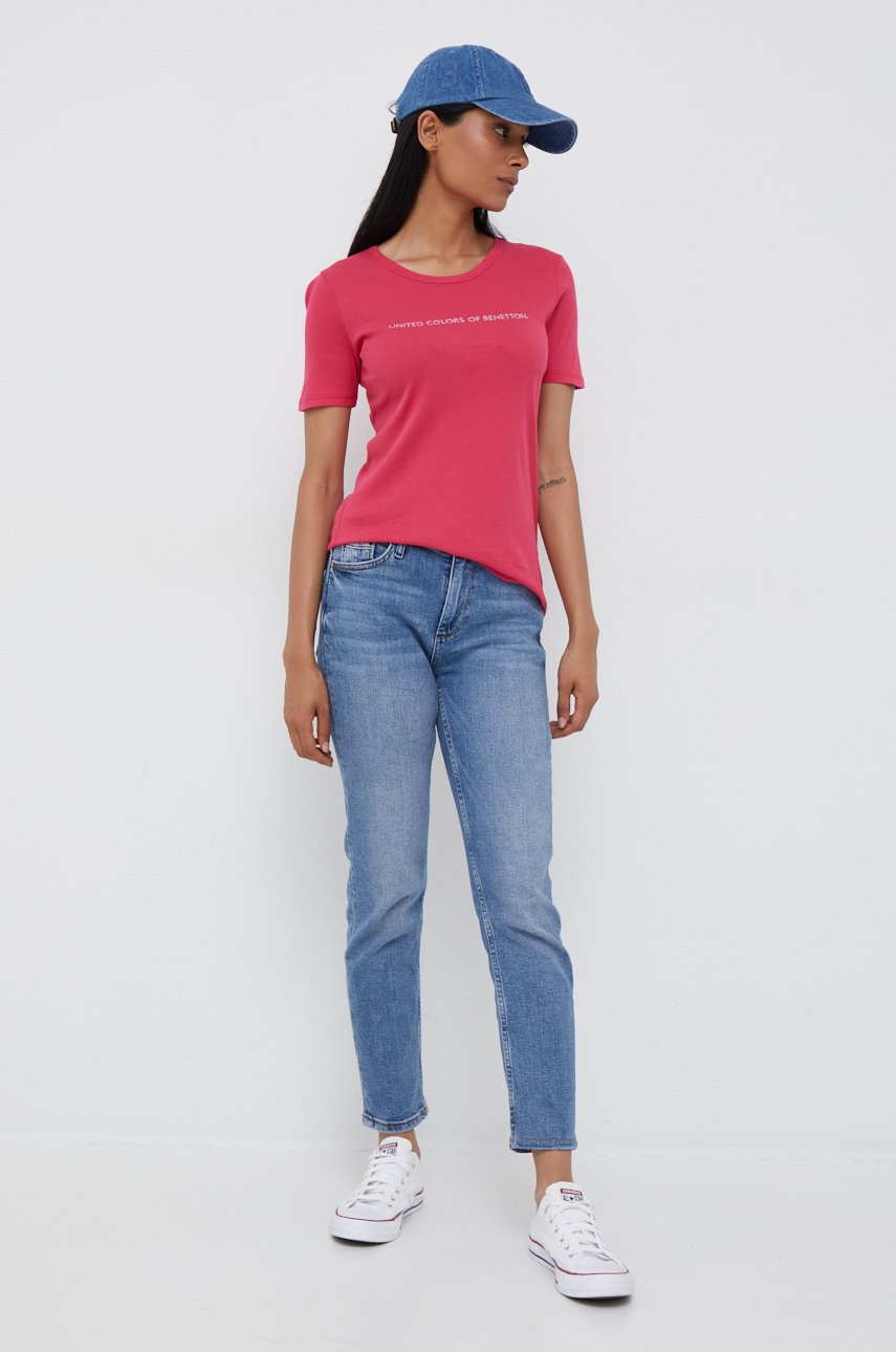 

Хлопковая футболка United Colors of Benetton цвет розовый