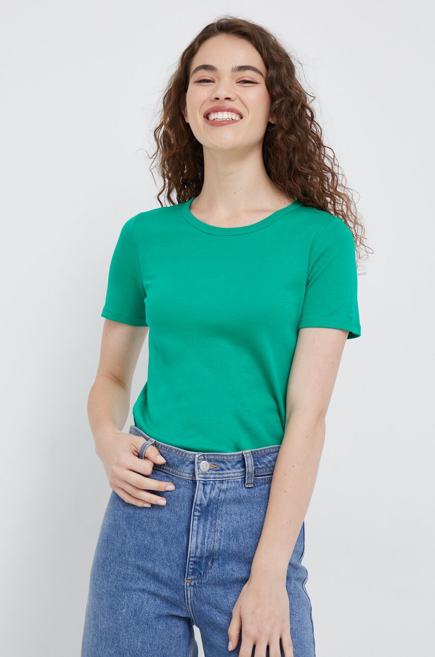 

Памучна тениска United Colors of Benetton в зелено, Зелен