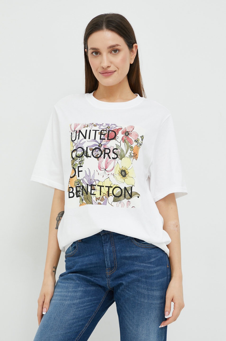 

Памучна тениска United Colors of Benetton в бяло, Бял
