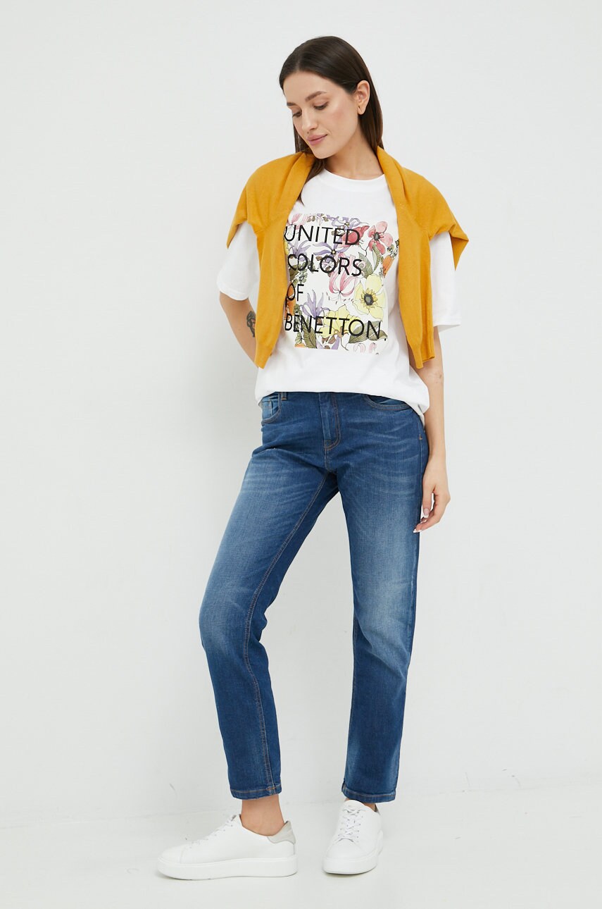 

Хлопковая футболка United Colors of Benetton цвет белый