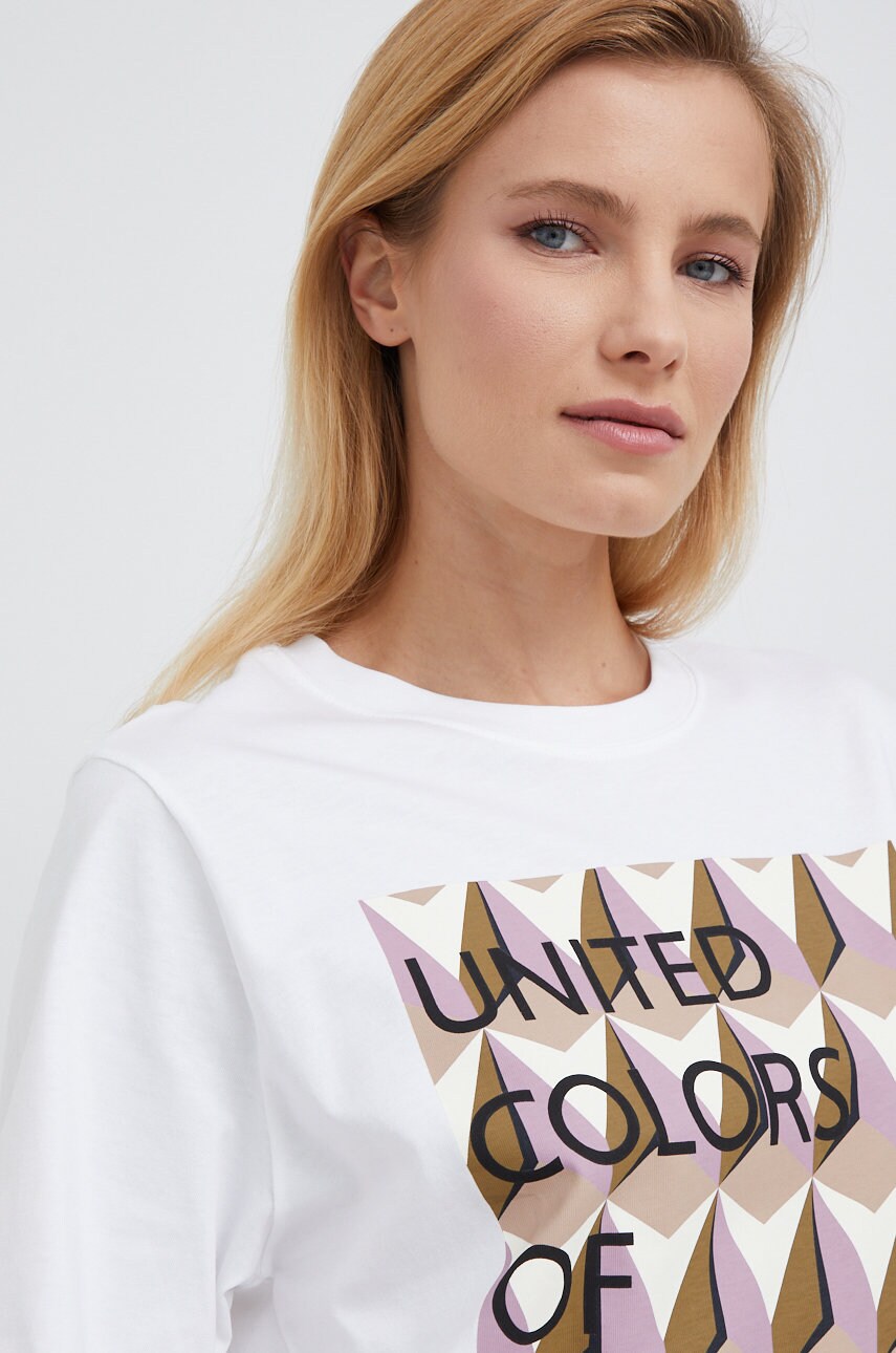 

Памучна тениска United Colors of Benetton в бяло, Бял