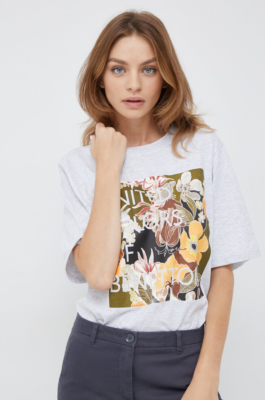 

Памучна тениска United Colors of Benetton в сиво, Сив