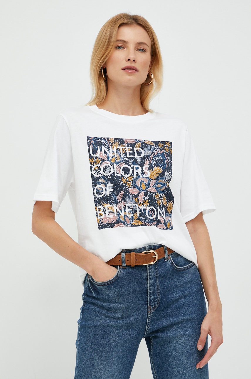 

Памучна тениска United Colors of Benetton в бяло, Бял