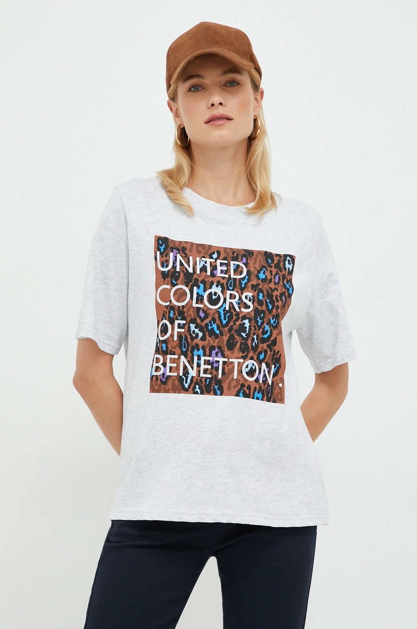 

Памучна тениска United Colors of Benetton в сиво, Сив