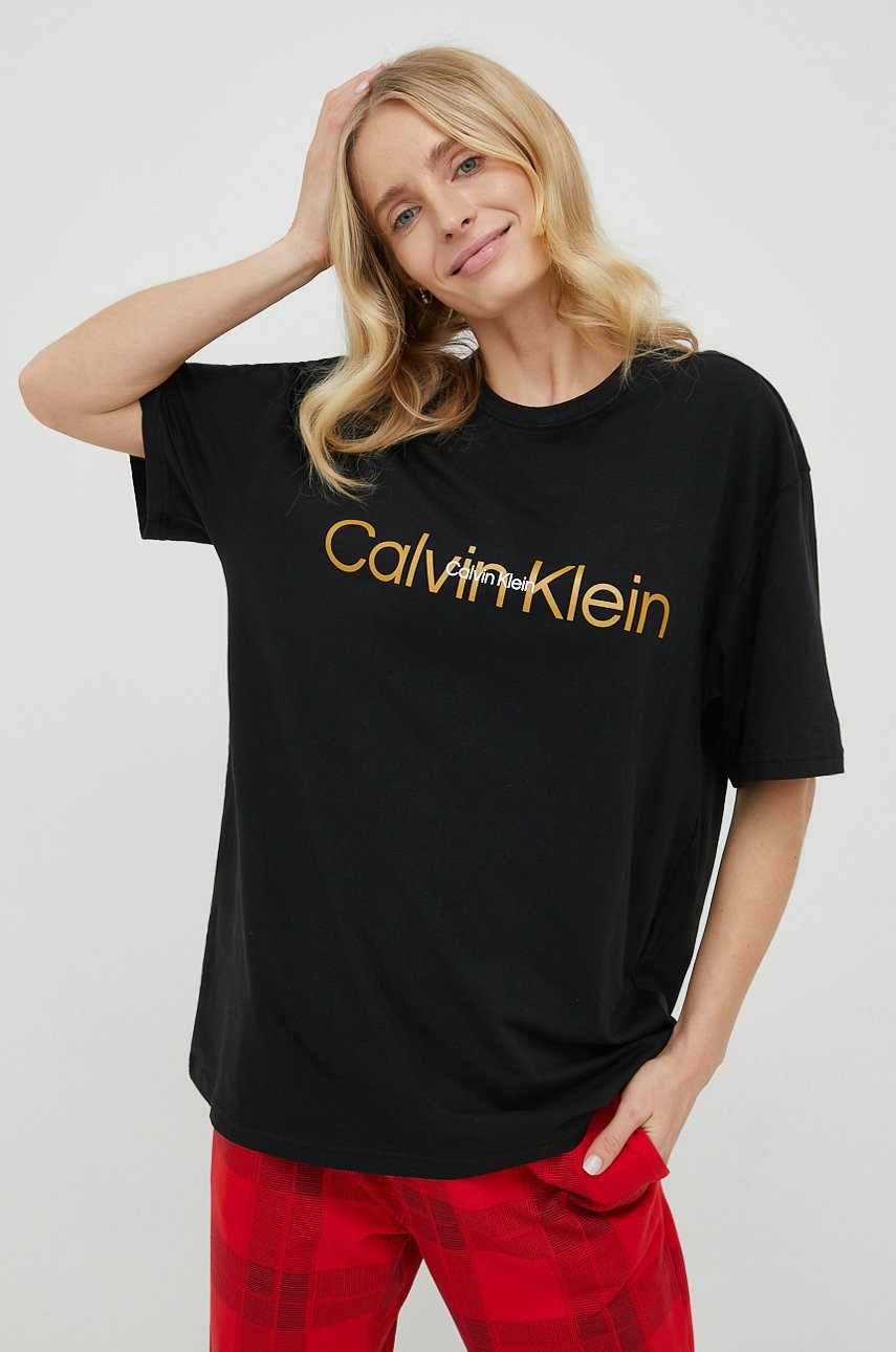 

Горнище на пижама с къси ръкави Calvin Klein Underwear в черно, Черен