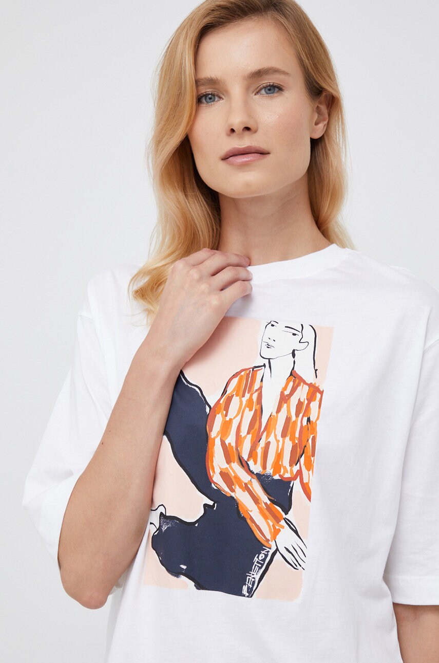 

Памучна тениска United Colors of Benetton в бяло, Бял