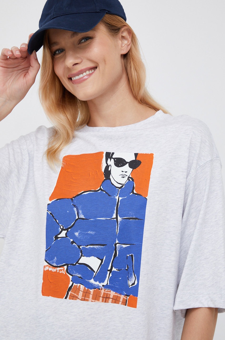 

Памучна тениска United Colors of Benetton в сиво, Сив