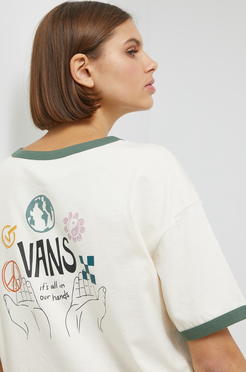 

Памучна тениска Vans в бежово, Бежов