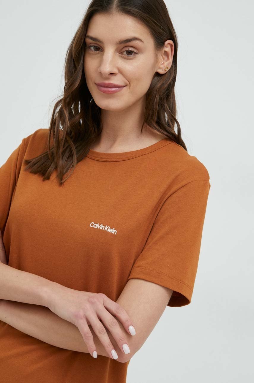 

Горнище на пижама с къси ръкави Calvin Klein Underwear в кафяво, Кафяв