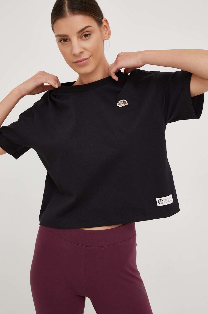 

Памучна тениска The North Face в черно, Черен
