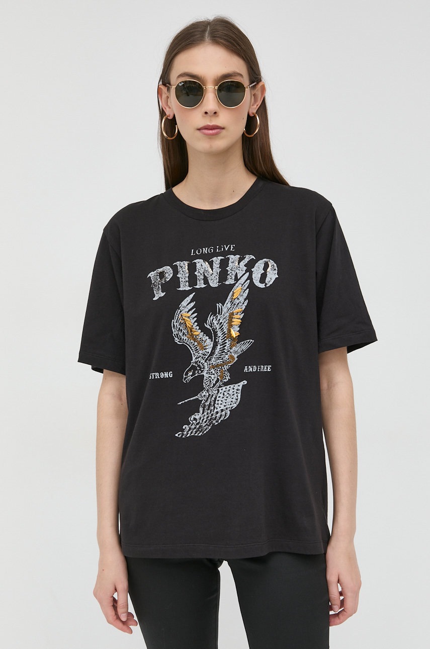 

Памучна тениска Pinko в черно, Черен