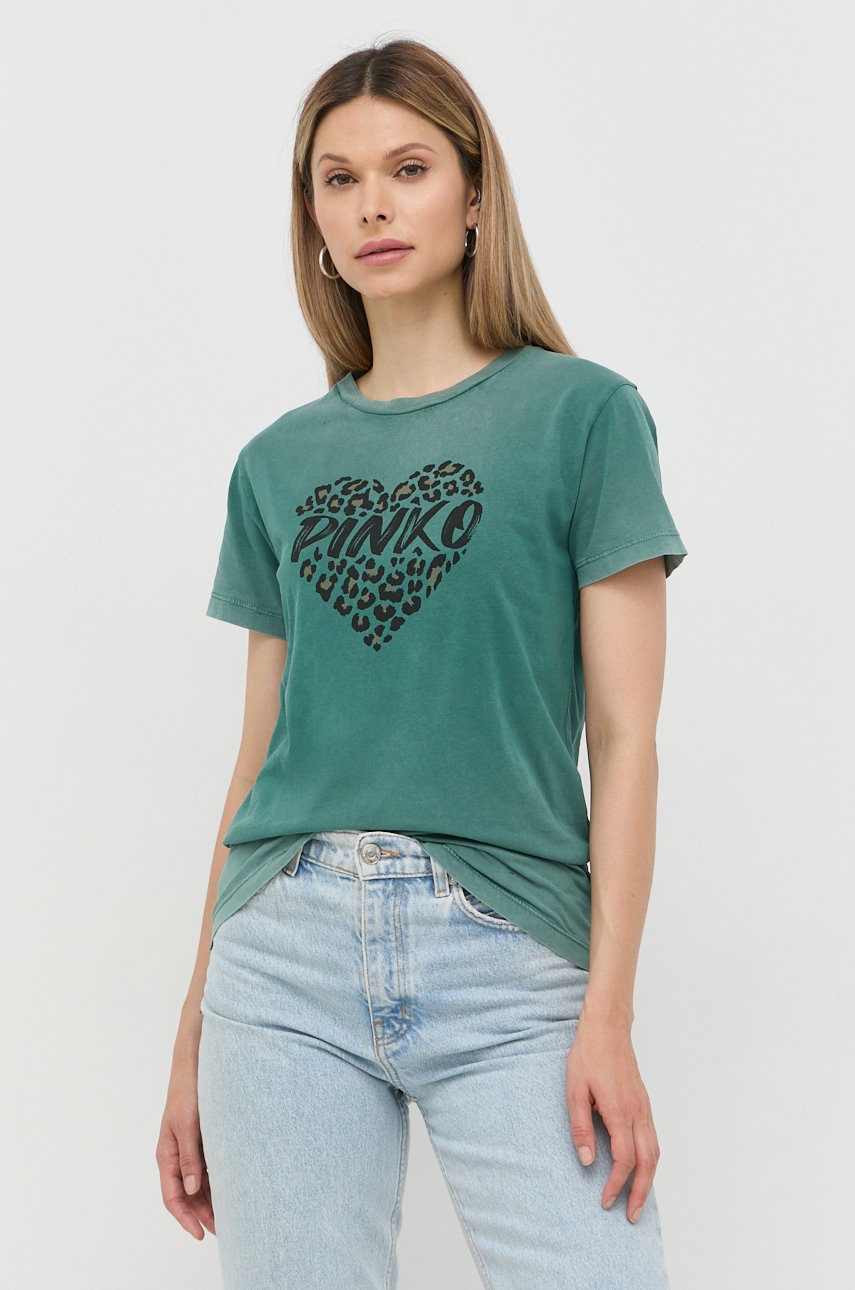

Хлопковая футболка Pinko цвет зелёный