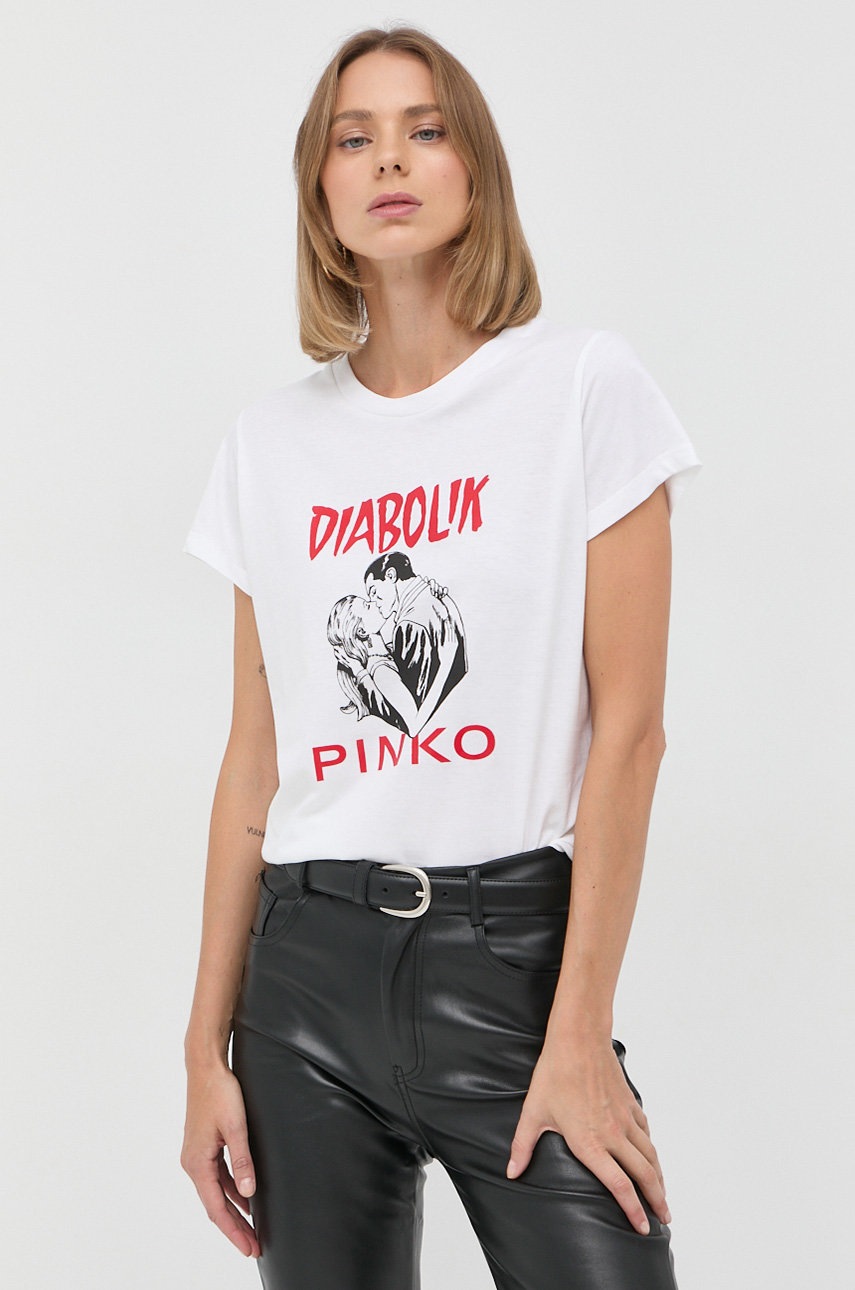 

Памучна тениска Pinko в бяло, Бял
