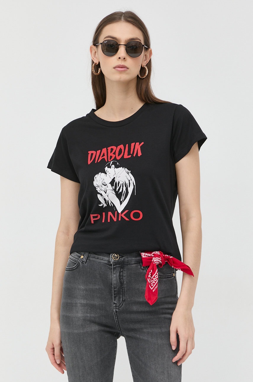 

Памучна тениска Pinko в черно, Черен