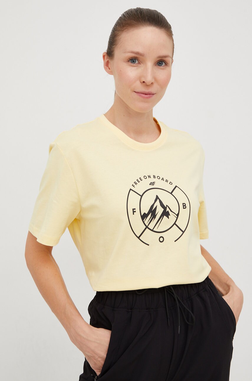 4f tricou din bumbac femei, culoarea galben