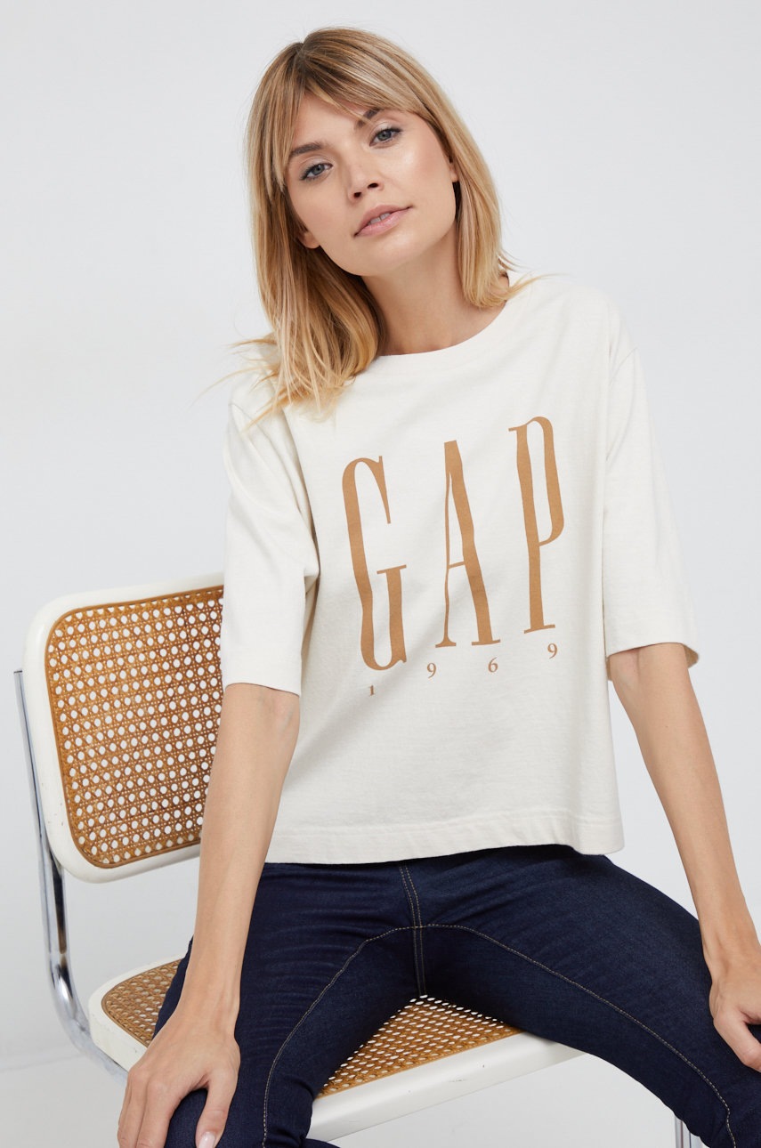 

Памучна тениска GAP в бежово, Бежов