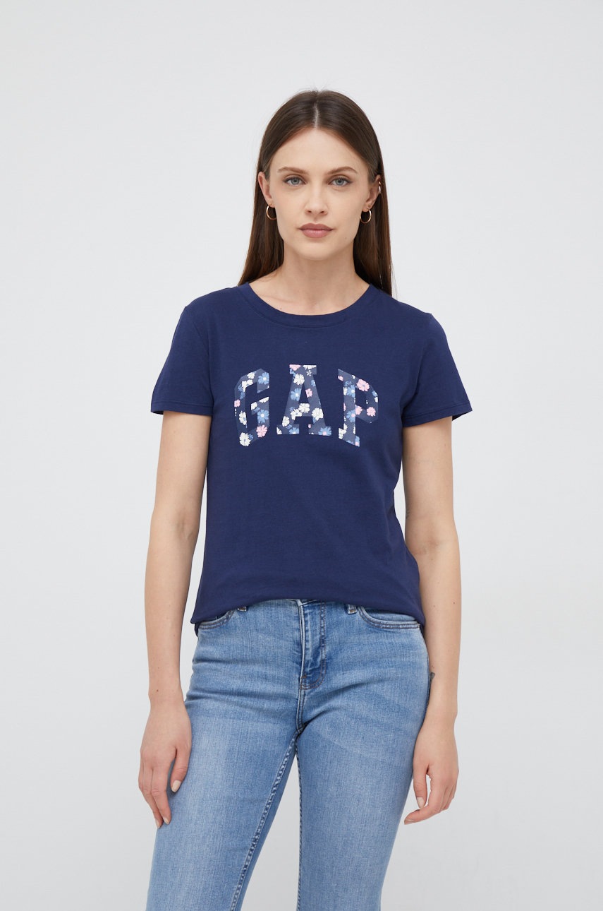 

Памучна тениска GAP в тъмносиньо, Тъмносин