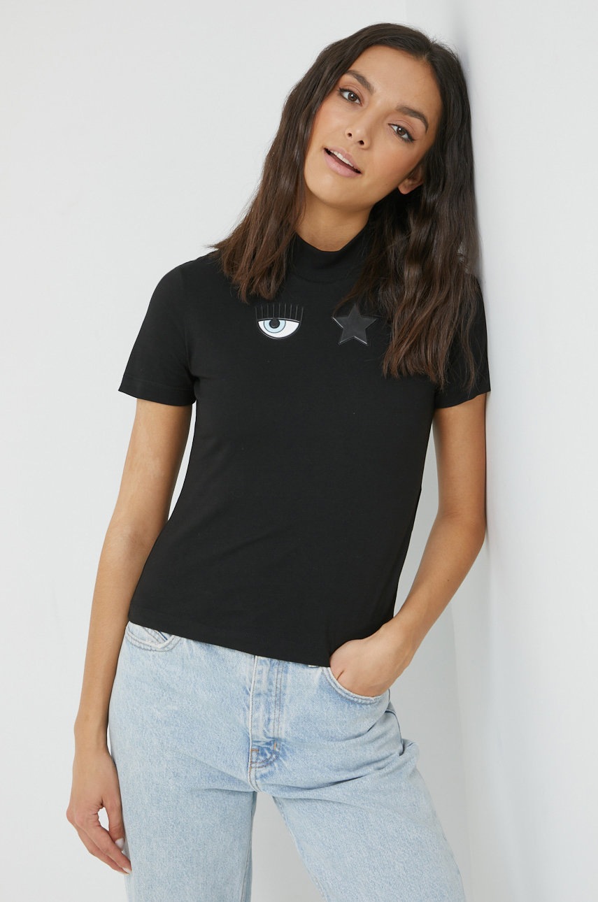 

Памучна тениска Chiara Ferragni в черно, Черен