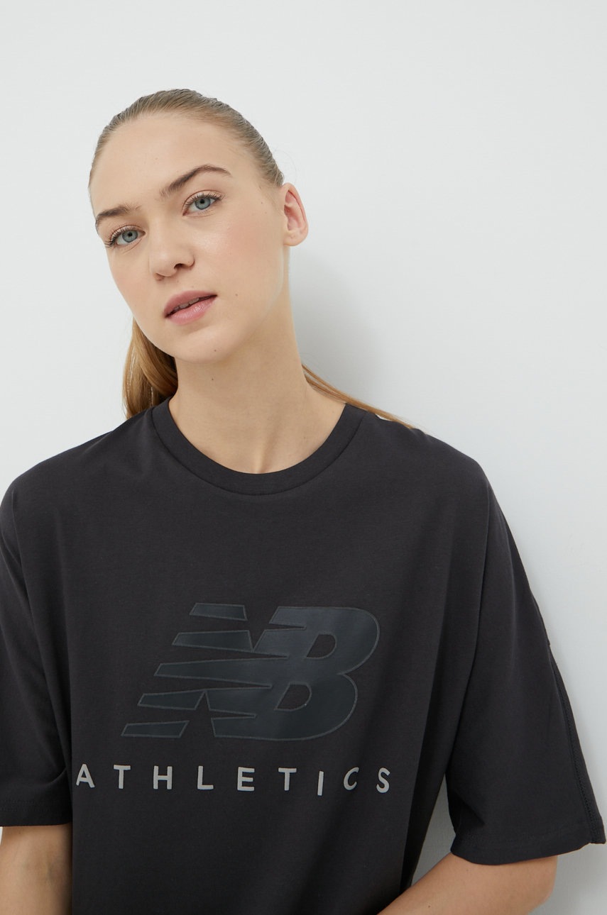 

Памучна тениска New Balance в сиво, Сив