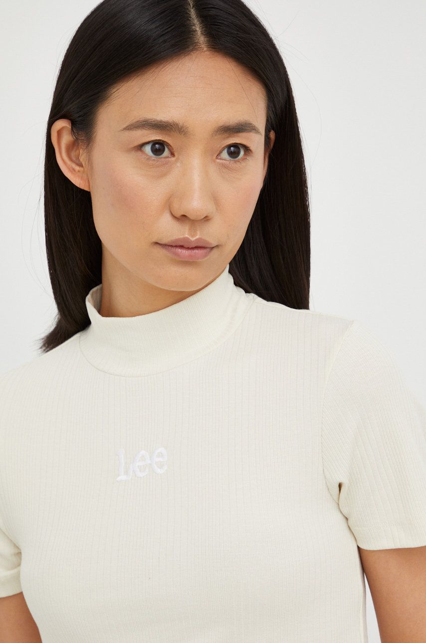 Tričko Lee béžová barva, s pologolfem - béžová -  95% Bavlna