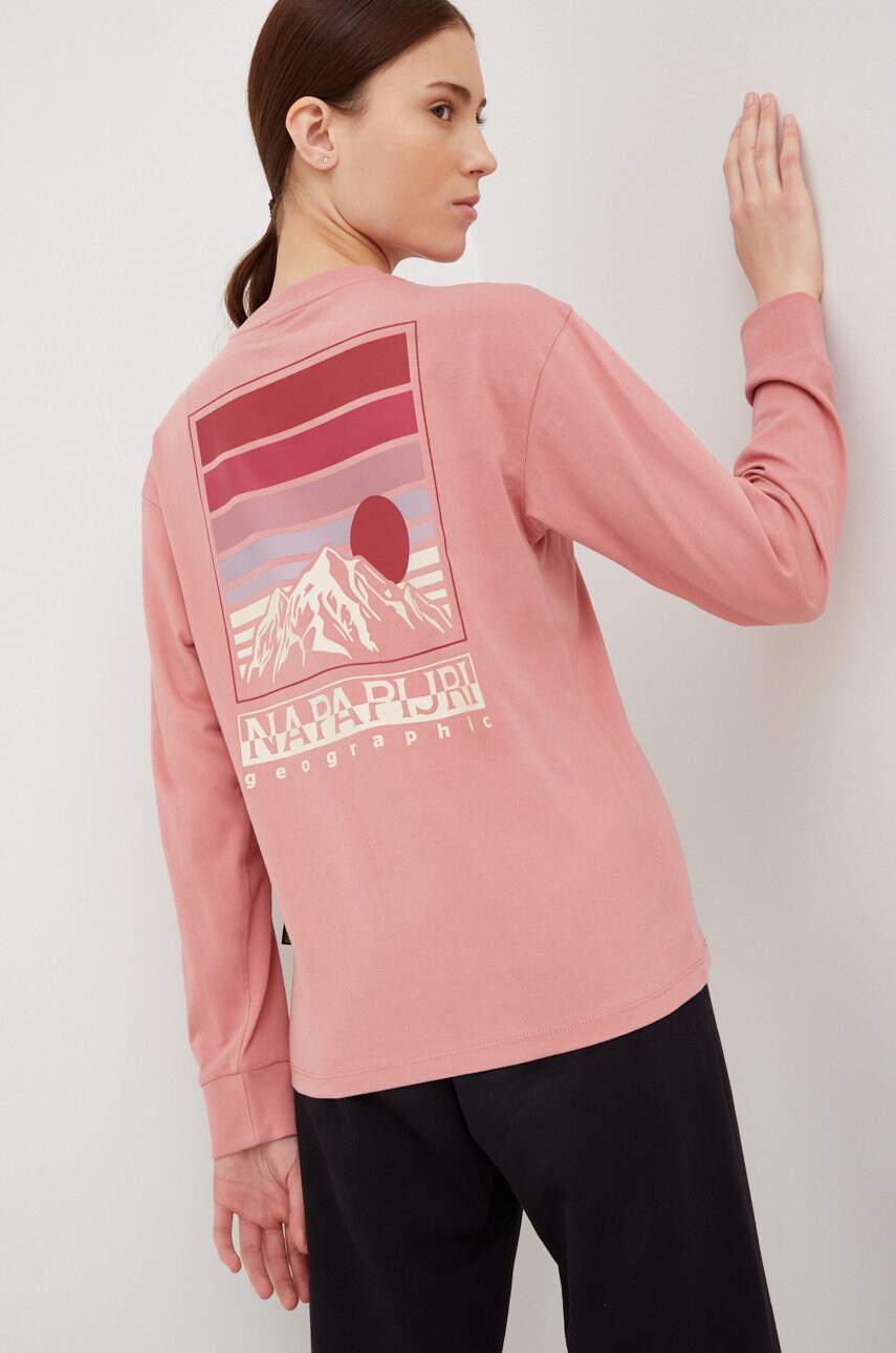 Napapijri longsleeve din bumbac culoarea roz