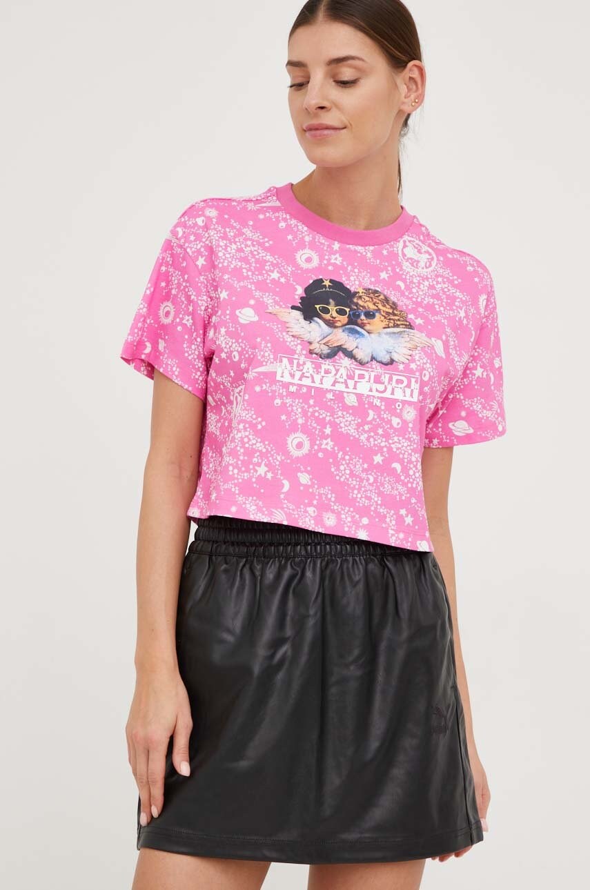 Napapijri tricou din bumbac x fiorucci culoarea roz