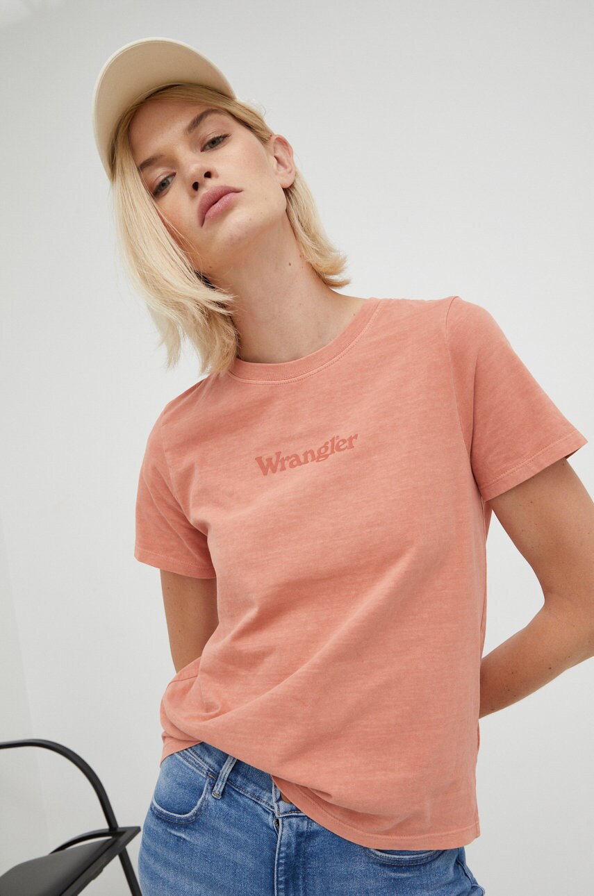 

Памучна тениска Wrangler в оранжево, Оранжев