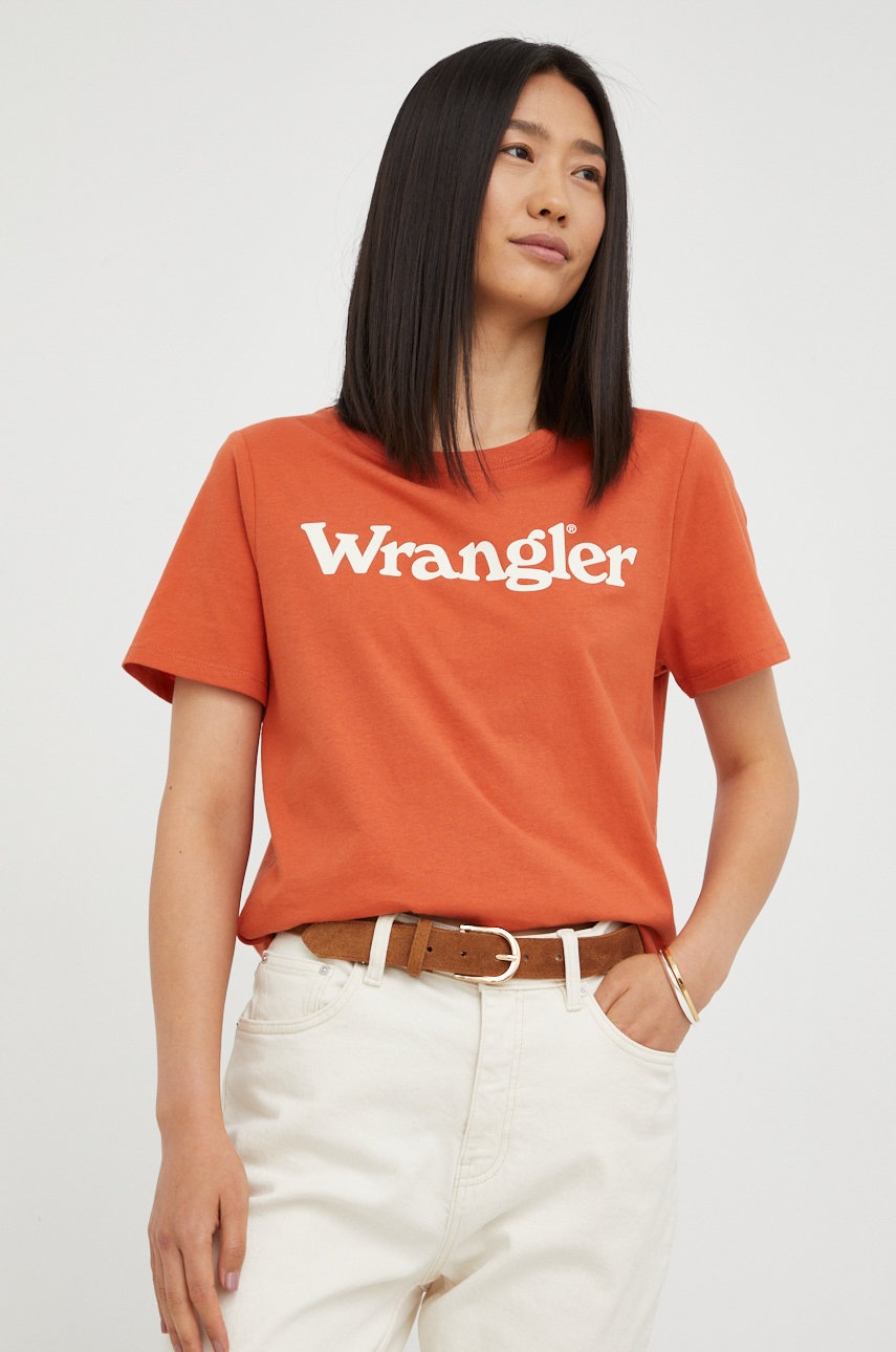 

Памучна тениска Wrangler в оранжево, Оранжев