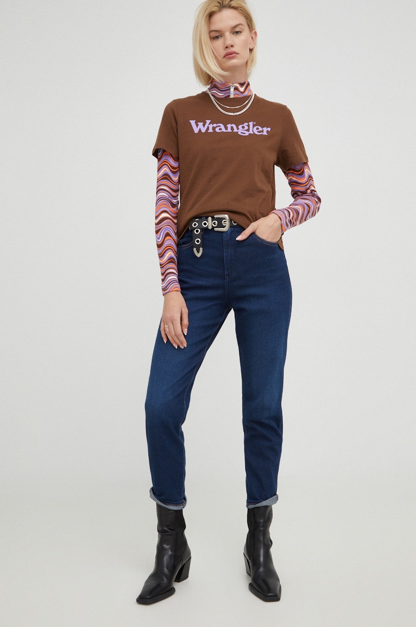 

Бавовняна футболка Wrangler колір коричневий