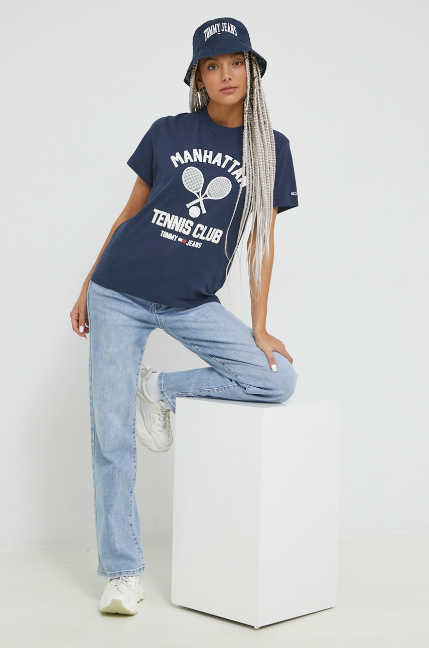 

Памучна тениска Tommy Jeans в тъмносиньо, Тъмносин