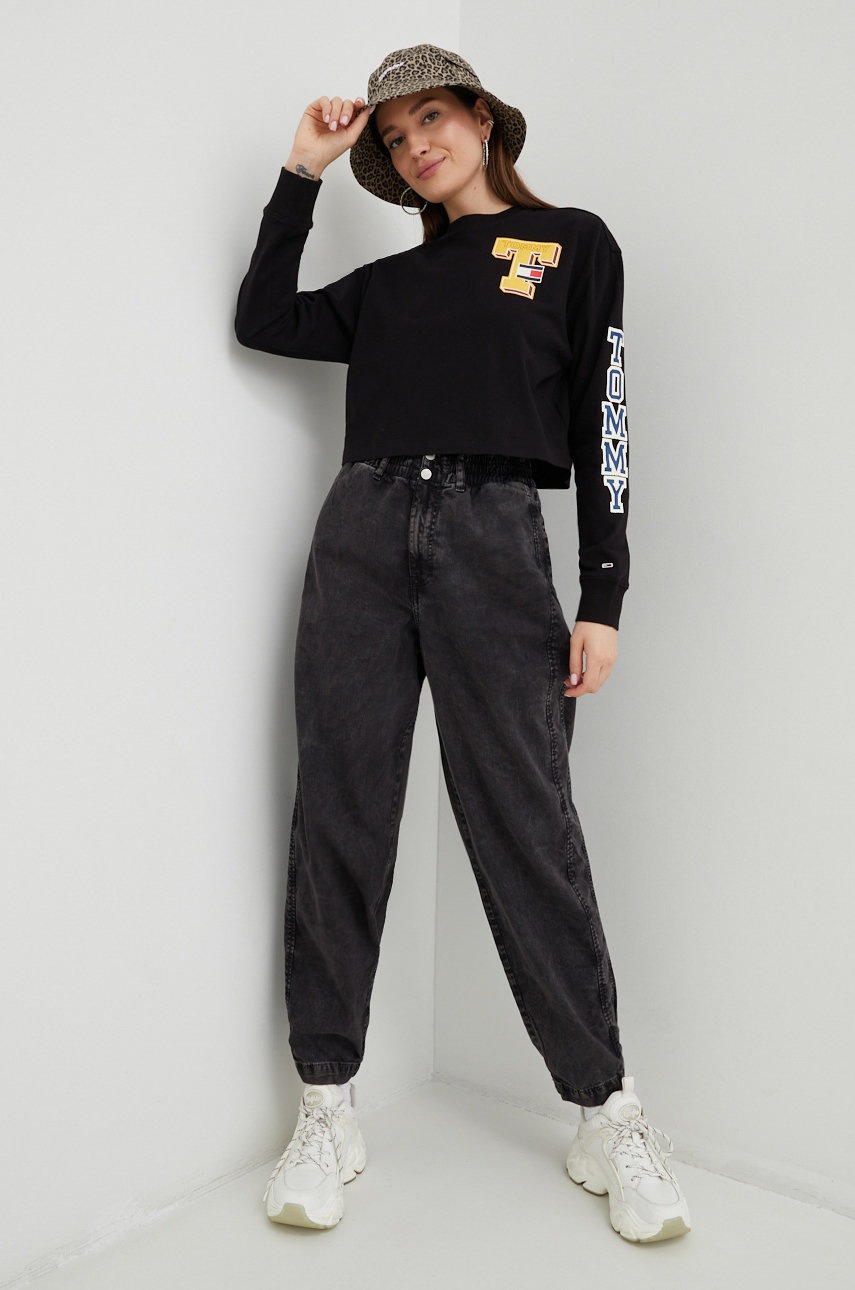 

Бавовняний лонгслів Tommy Jeans колір чорний
