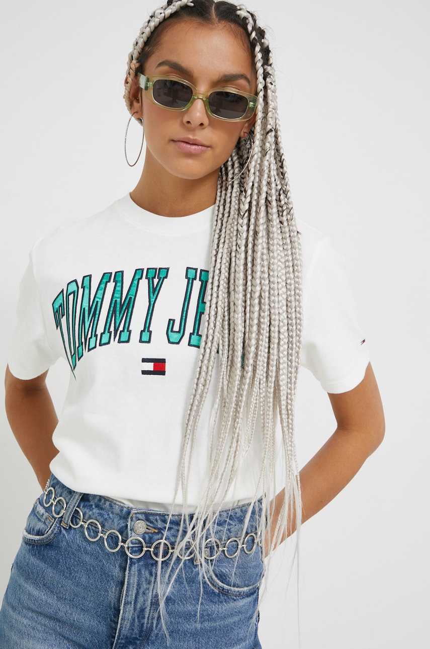 

Памучна тениска Tommy Jeans в бяло, Бял