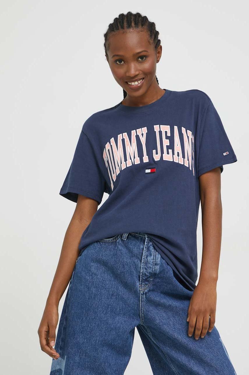 

Памучна тениска Tommy Jeans в тъмносиньо, Тъмносин
