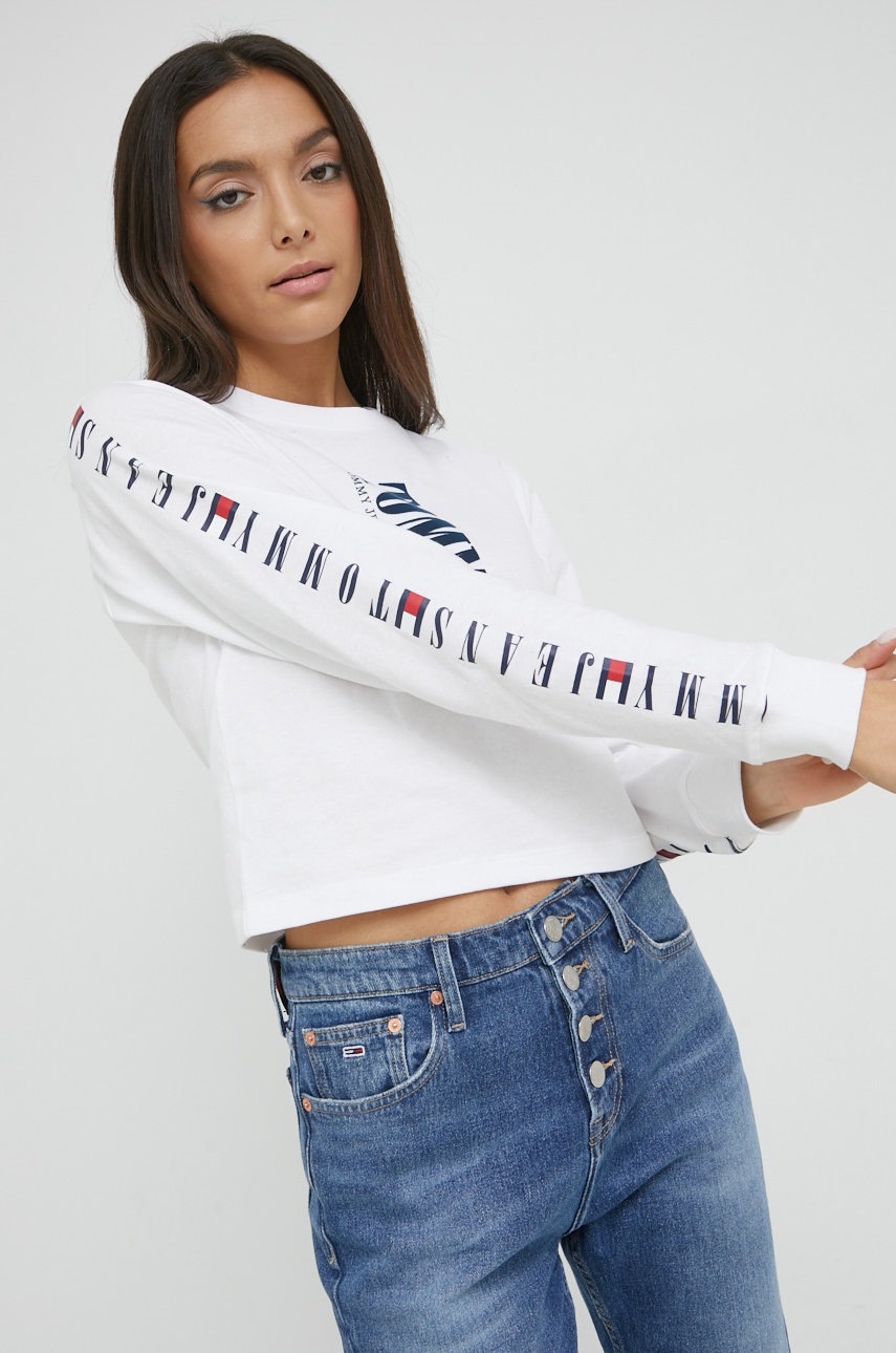 

Памучна блуза с дълги ръкави Tommy Jeans в бяло, Бял