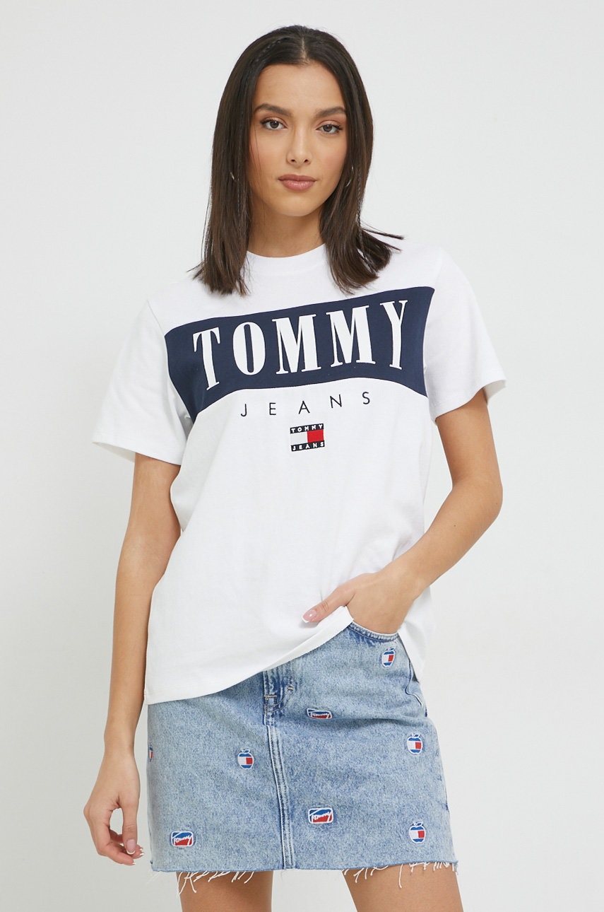 

Памучна тениска Tommy Jeans в бяло, Бял