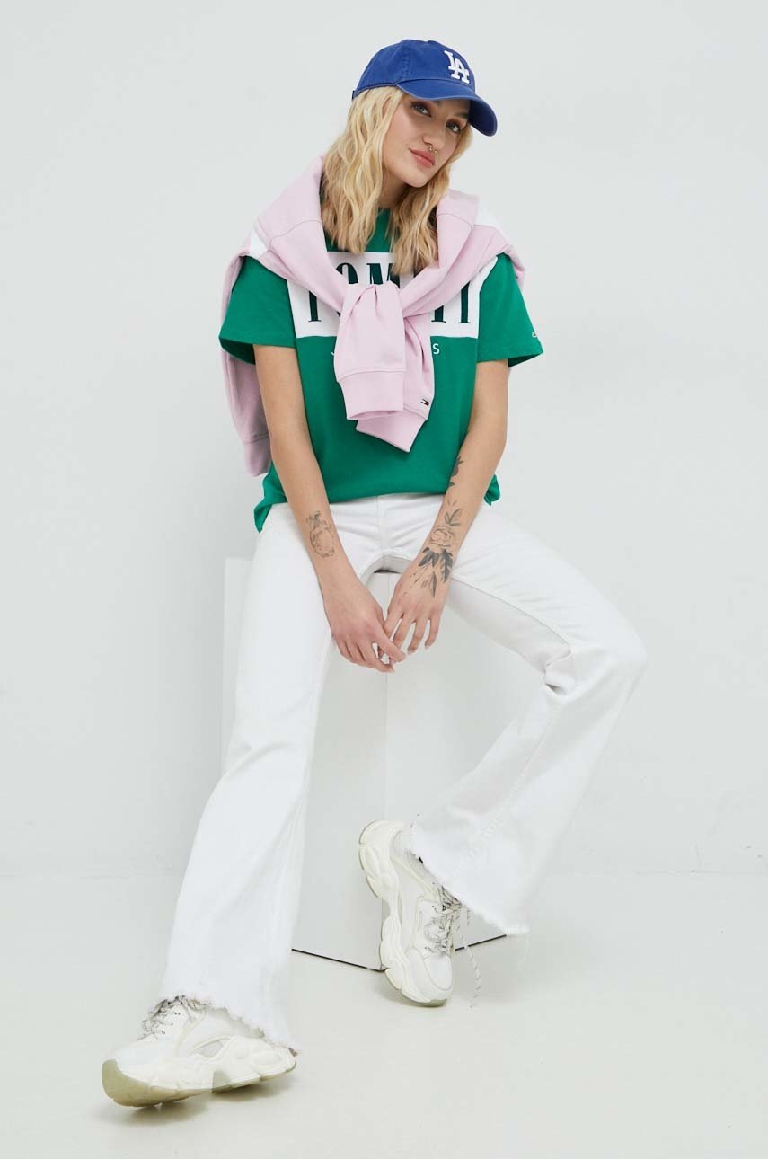 

Хлопковая футболка Tommy Jeans цвет зелёный