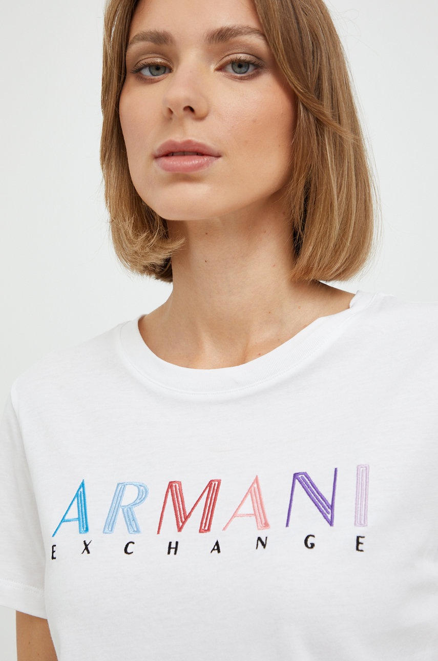 

Памучна тениска Armani Exchange в бяло, Бял