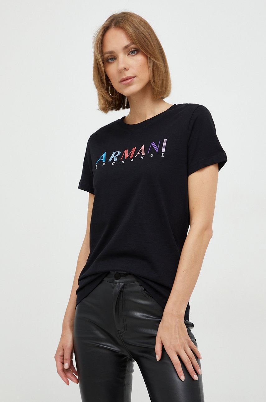

Памучна тениска Armani Exchange в черно, Черен