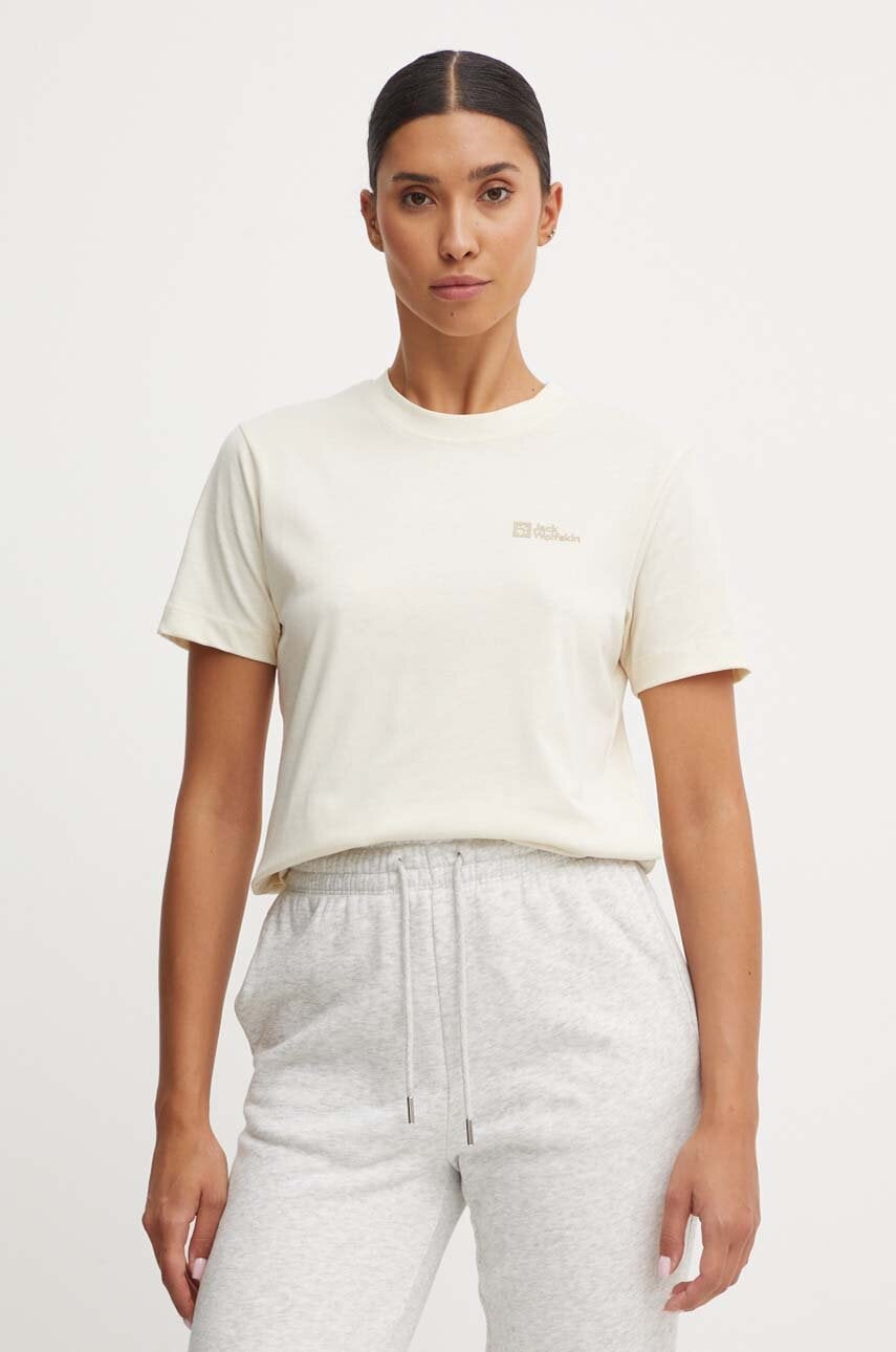 Jack Wolfskin tricou din bumbac femei, culoarea bej