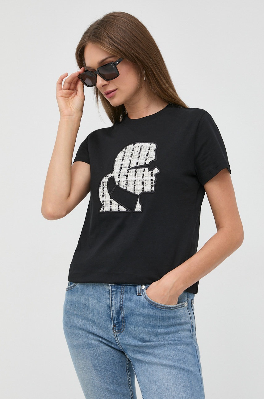 

Памучна тениска Karl Lagerfeld в черно, Черен
