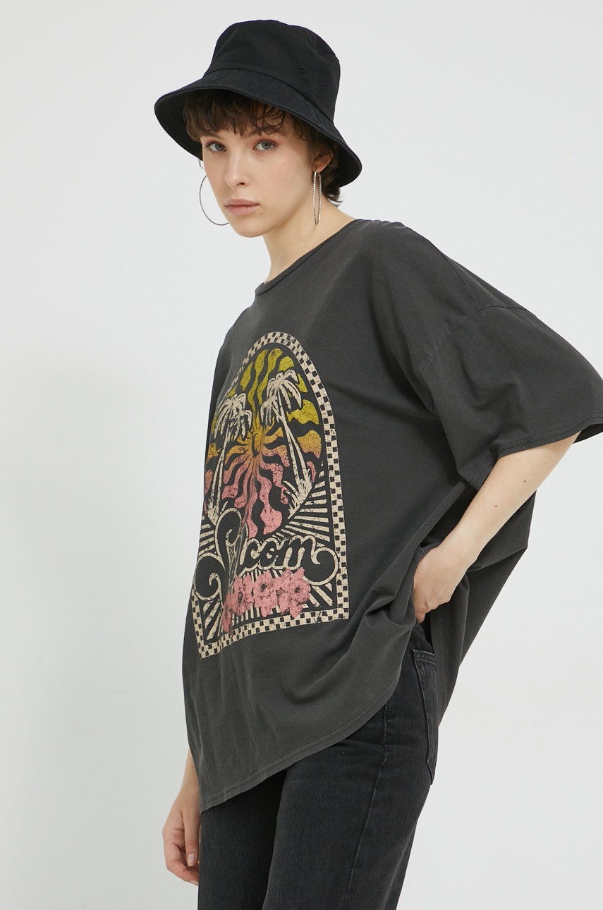 

Памучна тениска Volcom в черно, Черен