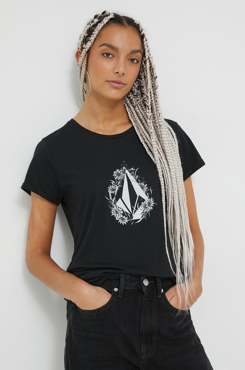 

Тениска Volcom в черно, Черен