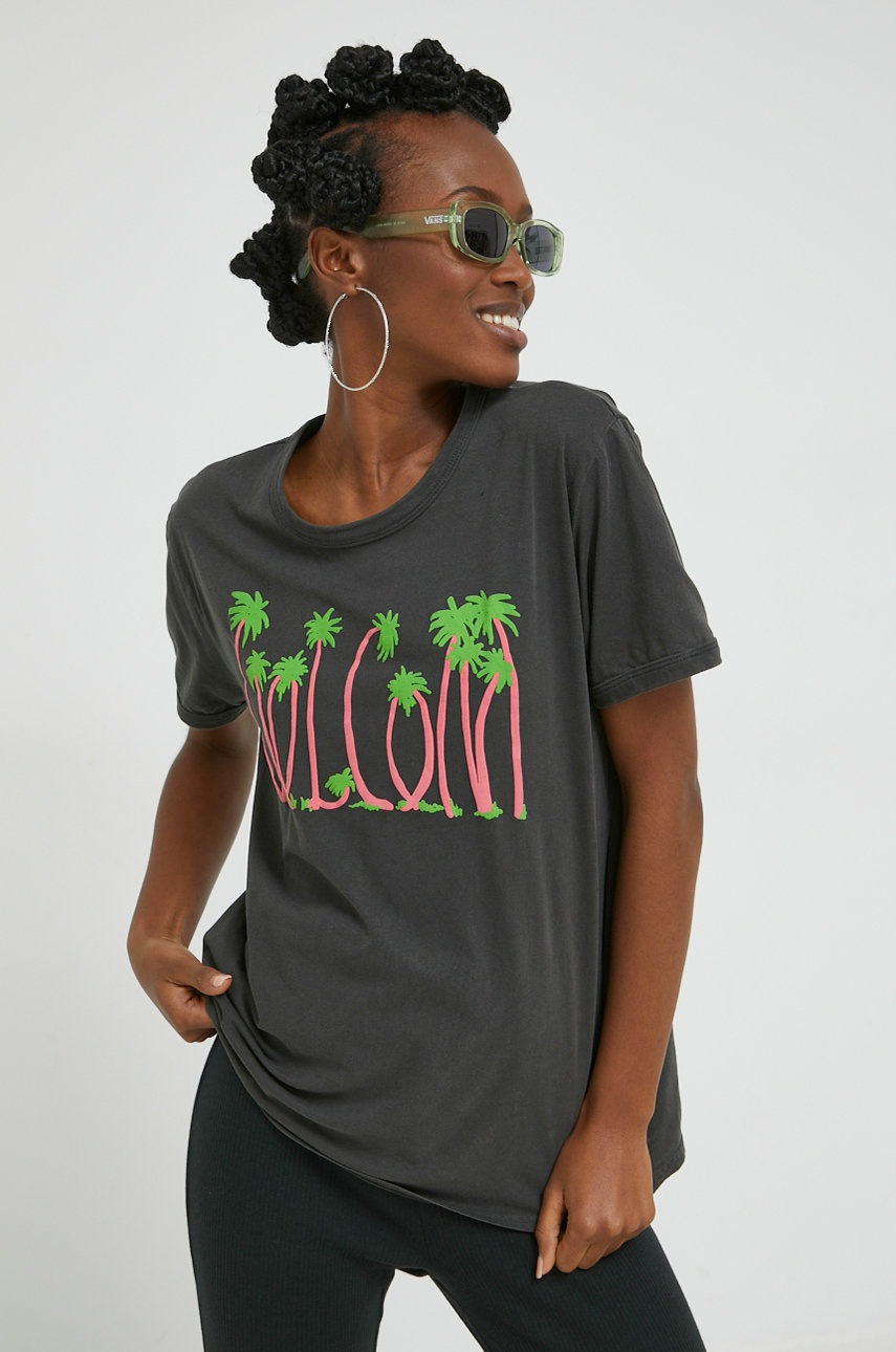 

Хлопковая футболка Volcom цвет серый