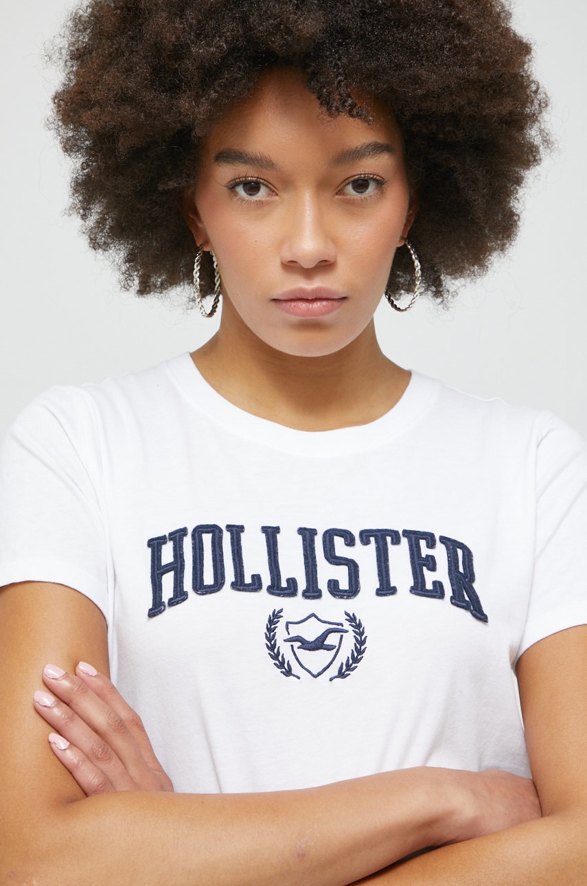 

Памучна тениска Hollister Co. в бяло, Бял