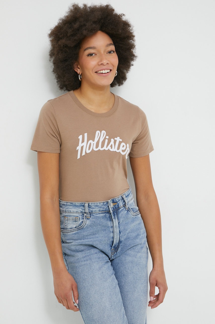 

Памучна тениска Hollister Co. в кафяво, Кафяв